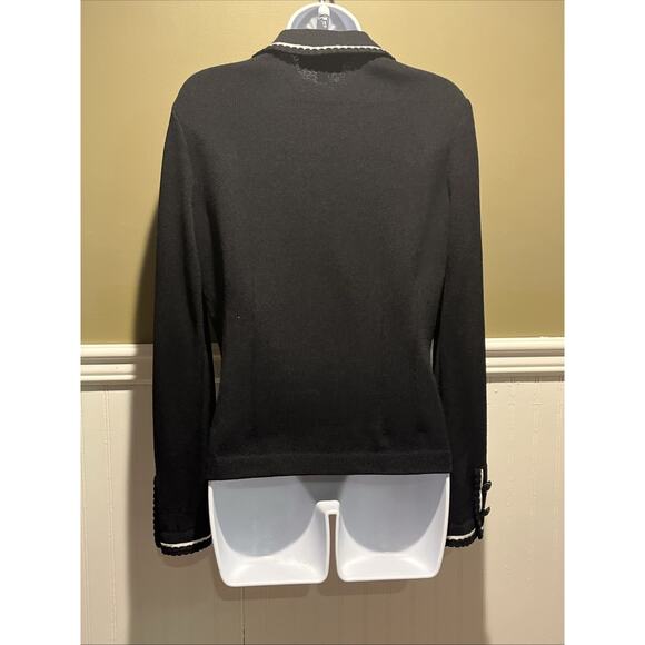 Vtg St John Santana Knit Black Jacket White Piping Crochet Hem Buttons Sz 2 - Picture 9 of 12